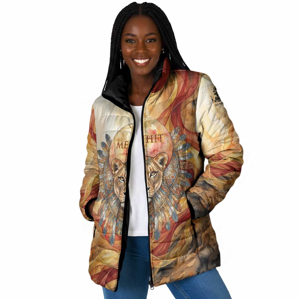 Menhit Padded Jacket Lioness Warrior Goddess Uraeus Serpent Fire and Feathers Ancient Egyptian