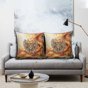 Menhit Pillow Cover Lioness Warrior Goddess Uraeus Serpent Fire and Feathers Ancient Egyptian