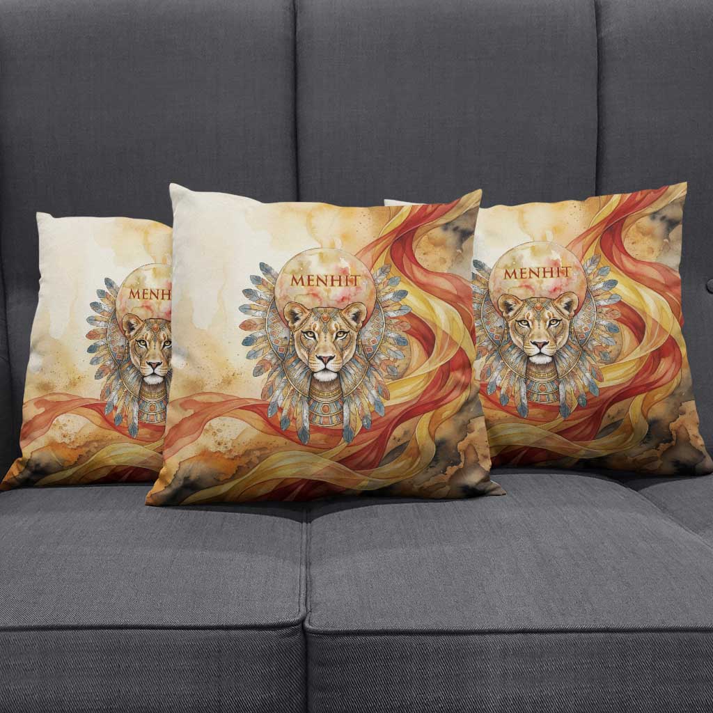 Menhit Pillow Cover Lioness Warrior Goddess Uraeus Serpent Fire and Feathers Ancient Egyptian