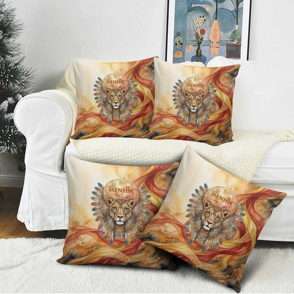 Menhit Pillow Cover Lioness Warrior Goddess Uraeus Serpent Fire and Feathers Ancient Egyptian