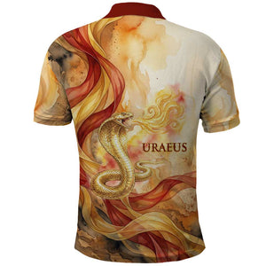 Menhit Polo Shirt Lioness Warrior Goddess Uraeus Serpent Fire and Feathers Ancient Egyptian