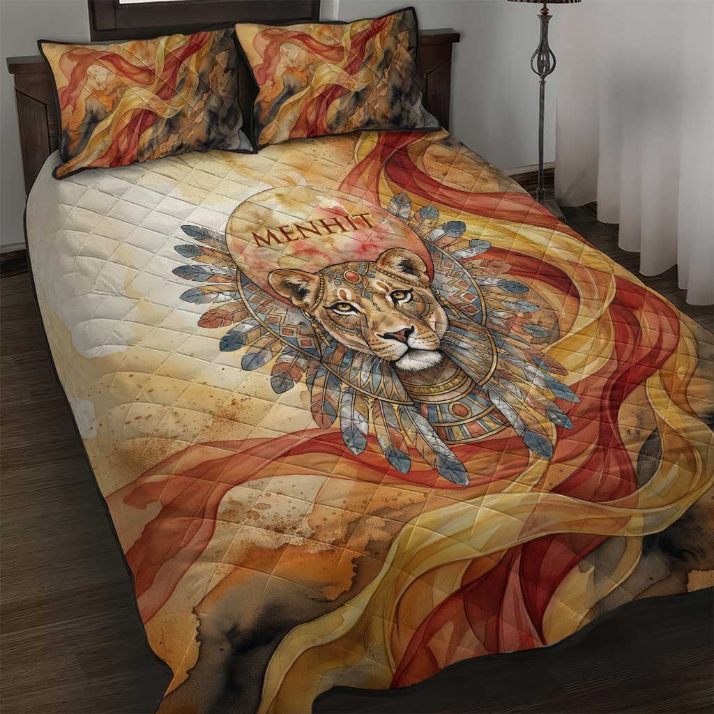 Menhit Quilt Bed Set Lioness Warrior Goddess Uraeus Serpent Fire and Feathers Ancient Egyptian