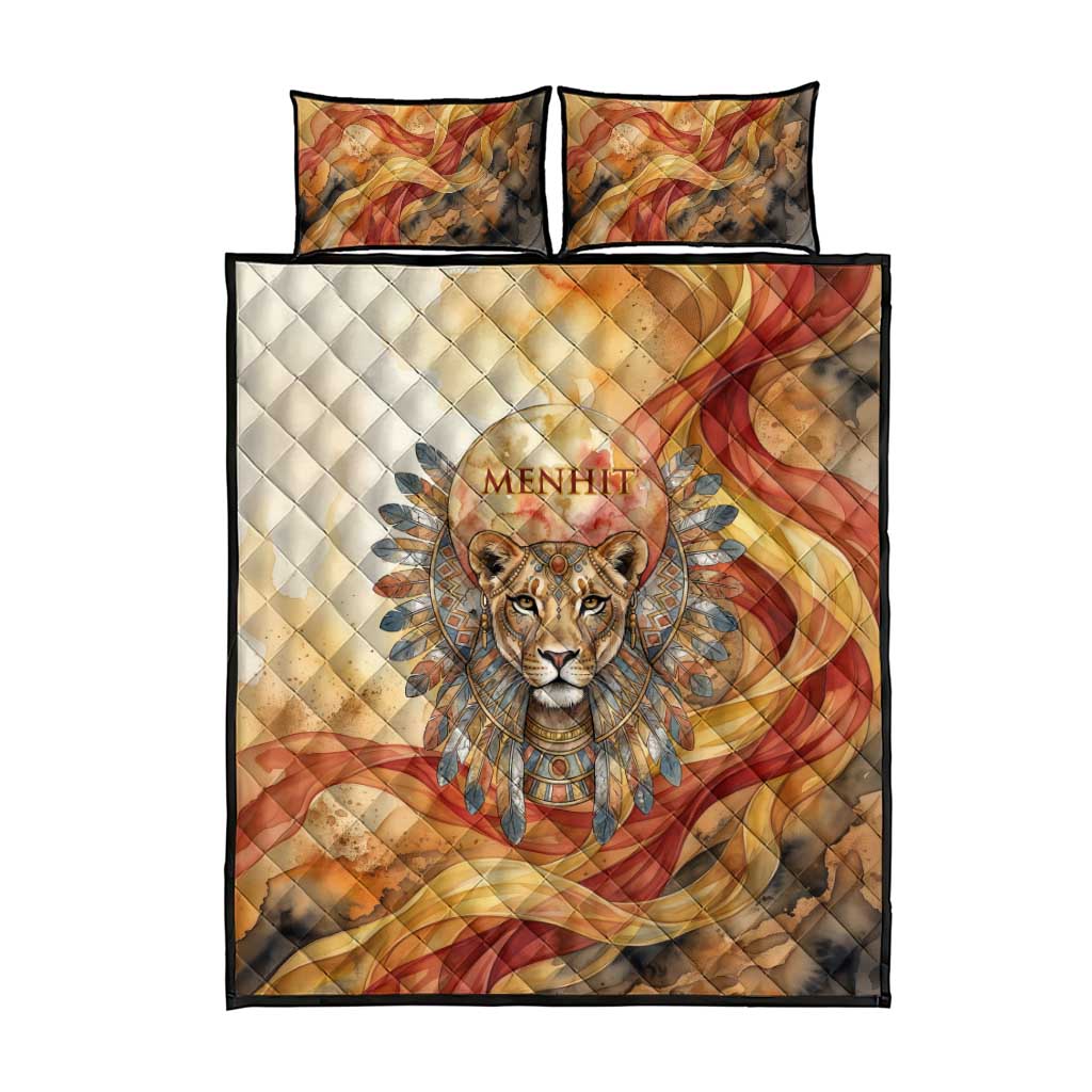 Menhit Quilt Bed Set Lioness Warrior Goddess Uraeus Serpent Fire and Feathers Ancient Egyptian