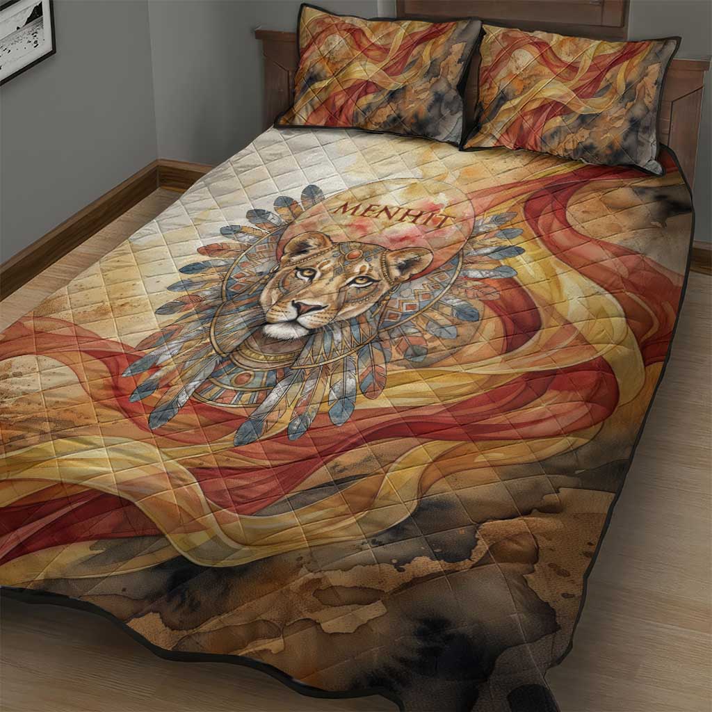 Menhit Quilt Bed Set Lioness Warrior Goddess Uraeus Serpent Fire and Feathers Ancient Egyptian