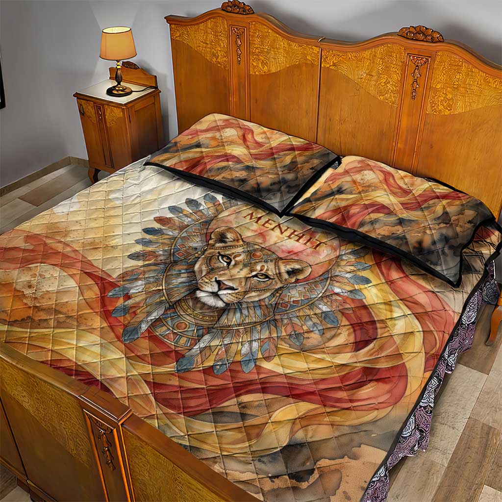 Menhit Quilt Bed Set Lioness Warrior Goddess Uraeus Serpent Fire and Feathers Ancient Egyptian