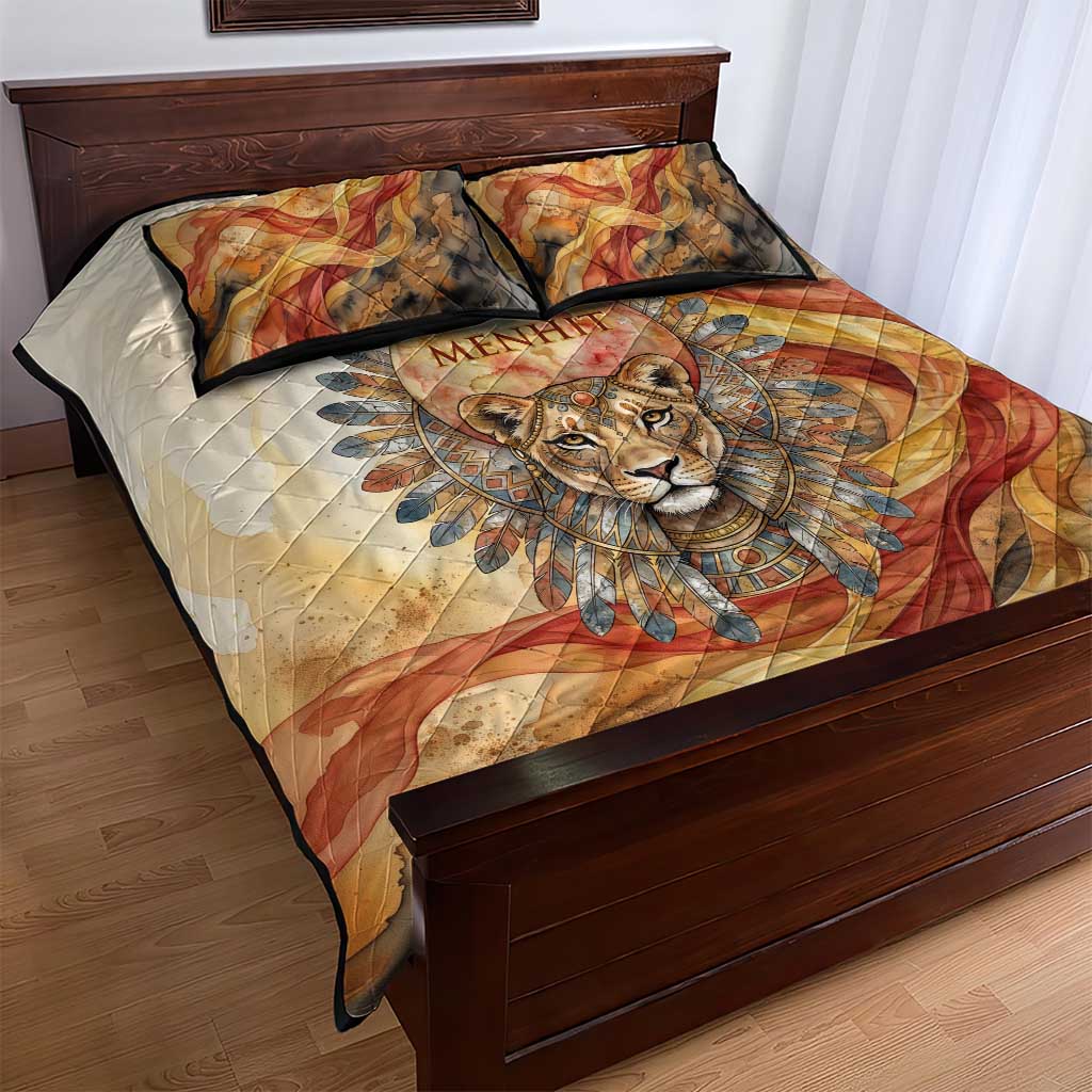 Menhit Quilt Bed Set Lioness Warrior Goddess Uraeus Serpent Fire and Feathers Ancient Egyptian