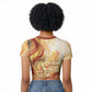 Menhit Raglan Cropped T shirt Lioness Warrior Goddess Uraeus Serpent Fire and Feathers Ancient Egyptian