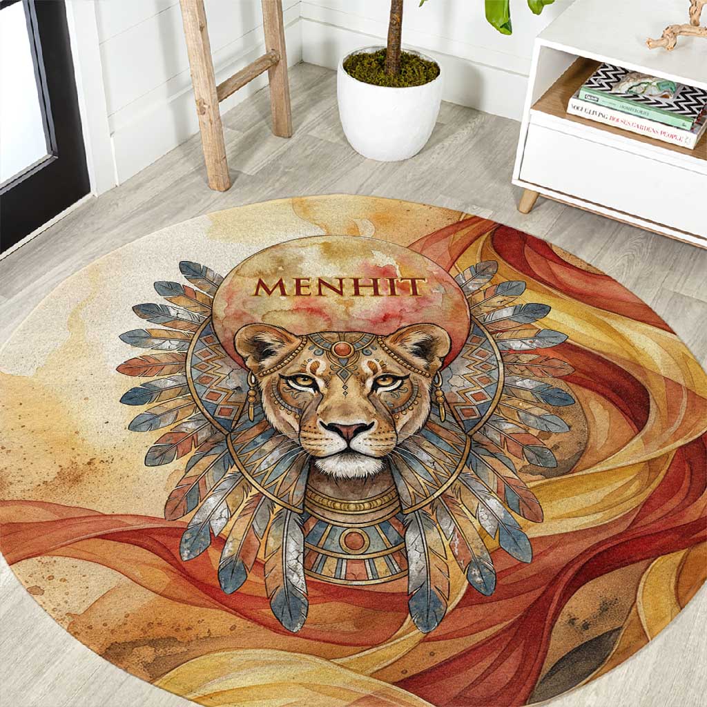 Menhit Round Carpet Lioness Warrior Goddess Uraeus Serpent Fire and Feathers Ancient Egyptian