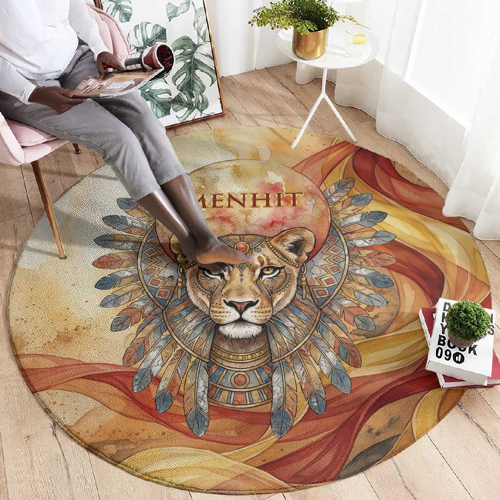 Menhit Round Carpet Lioness Warrior Goddess Uraeus Serpent Fire and Feathers Ancient Egyptian