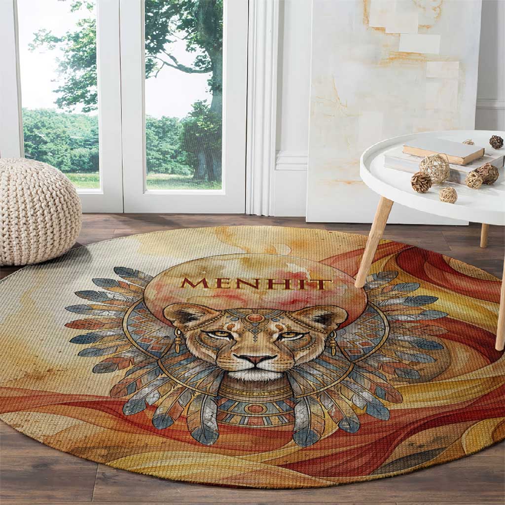 Menhit Round Carpet Lioness Warrior Goddess Uraeus Serpent Fire and Feathers Ancient Egyptian