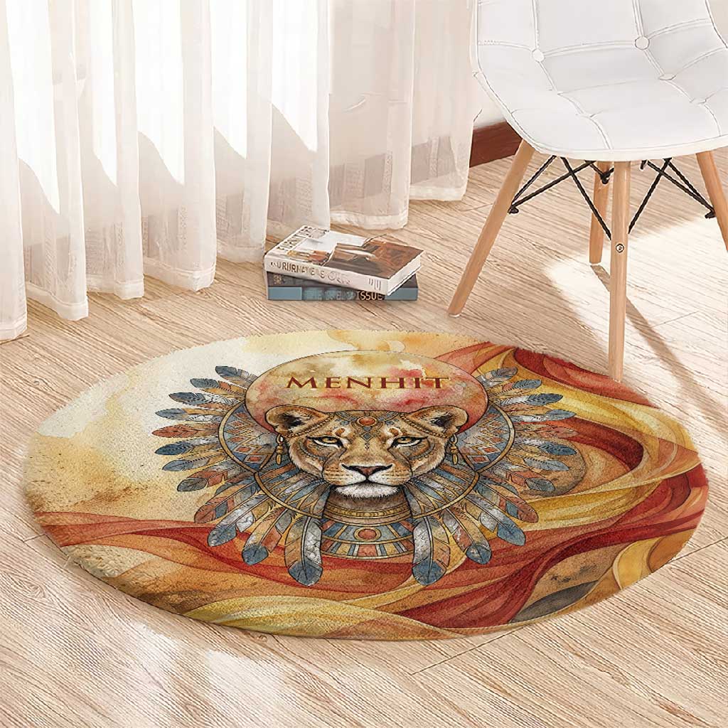Menhit Round Carpet Lioness Warrior Goddess Uraeus Serpent Fire and Feathers Ancient Egyptian