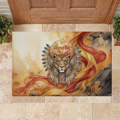 Menhit Rubber Doormat Lioness Warrior Goddess Uraeus Serpent Fire and Feathers Ancient Egyptian