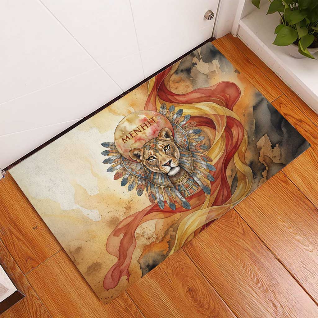 Menhit Rubber Doormat Lioness Warrior Goddess Uraeus Serpent Fire and Feathers Ancient Egyptian