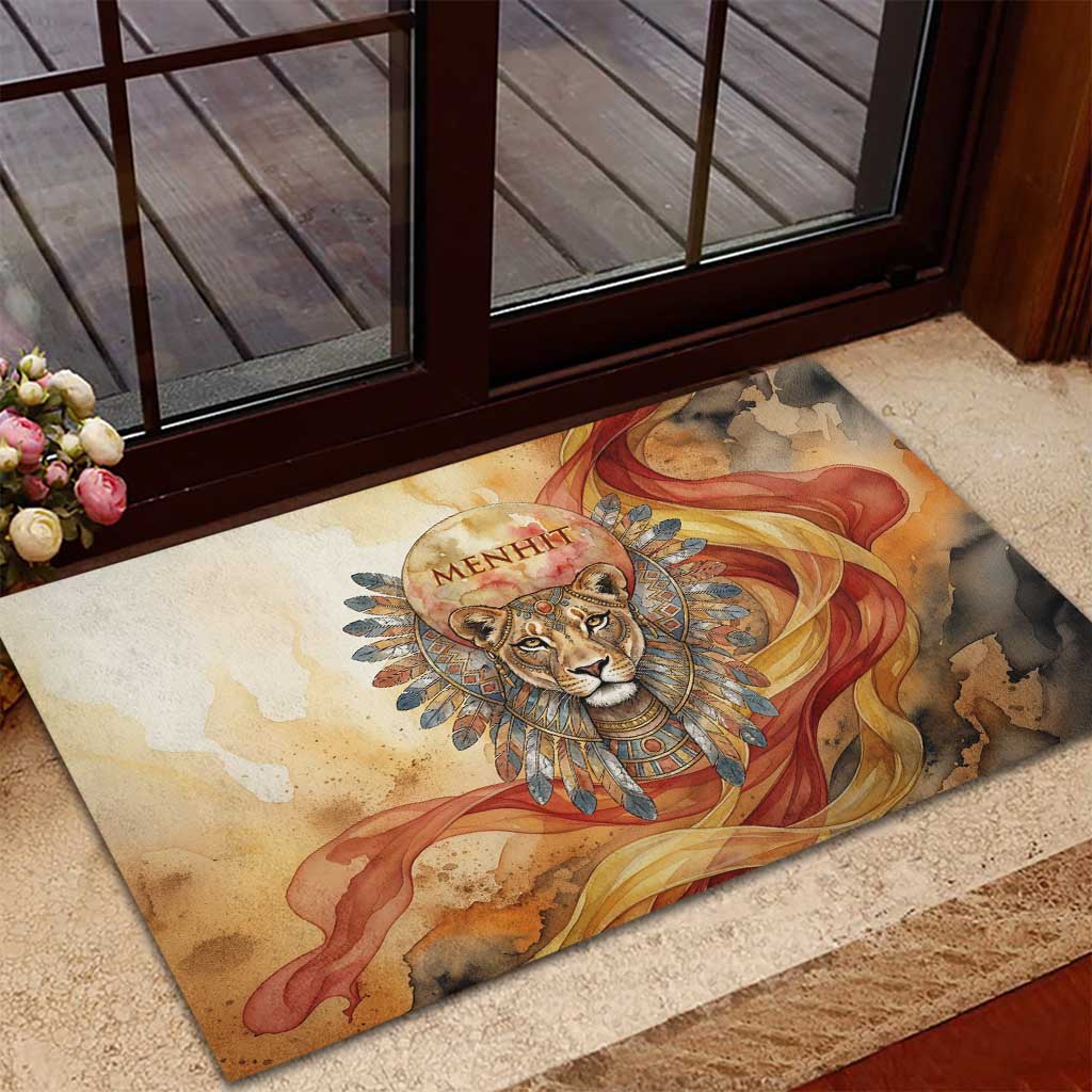 Menhit Rubber Doormat Lioness Warrior Goddess Uraeus Serpent Fire and Feathers Ancient Egyptian