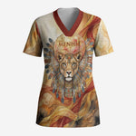Menhit Scrub Top Lioness Warrior Goddess Uraeus Serpent Fire and Feathers Ancient Egyptian