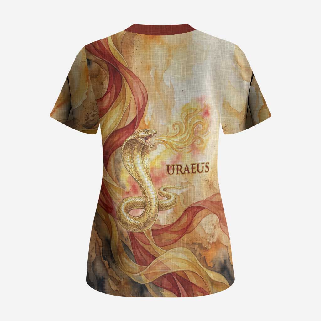 Menhit Scrub Top Lioness Warrior Goddess Uraeus Serpent Fire and Feathers Ancient Egyptian