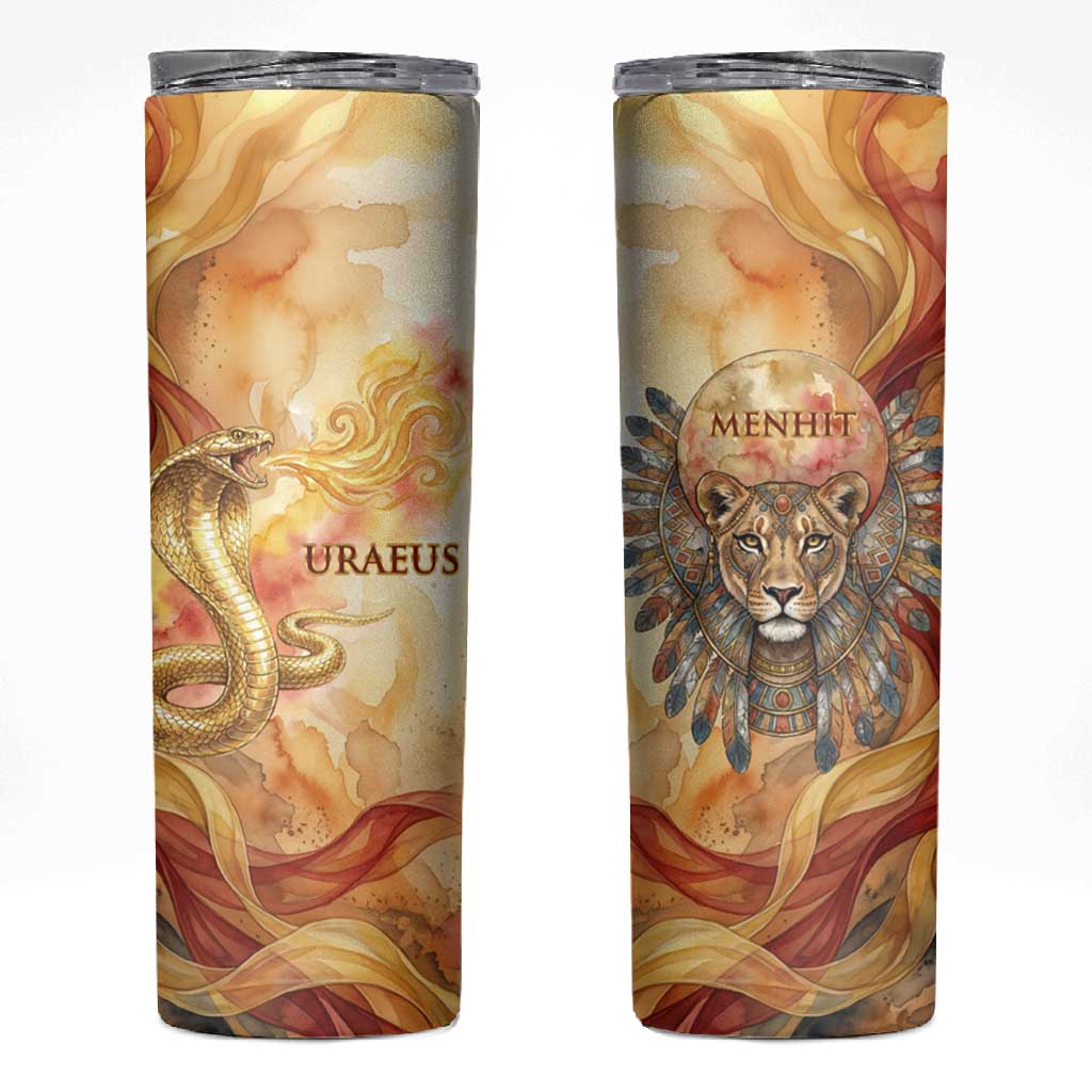 Menhit Skinny Tumbler Lioness Warrior Goddess Uraeus Serpent Fire and Feathers Ancient Egyptian