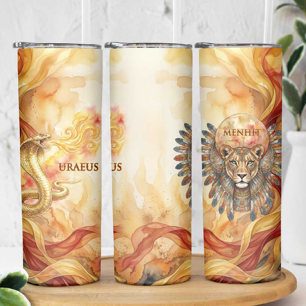 Menhit Skinny Tumbler Lioness Warrior Goddess Uraeus Serpent Fire and Feathers Ancient Egyptian