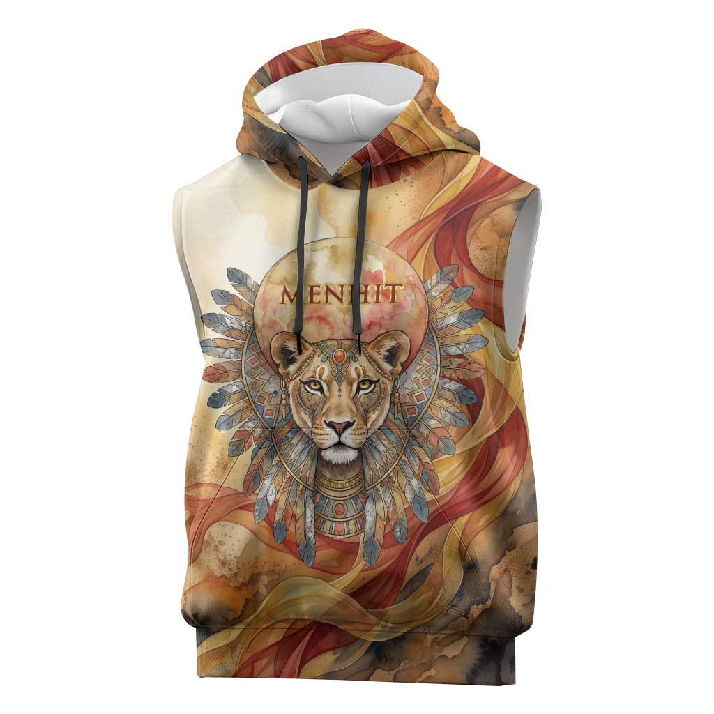 Menhit Sleeveless Hoodie Lioness Warrior Goddess Uraeus Serpent Fire and Feathers Ancient Egyptian