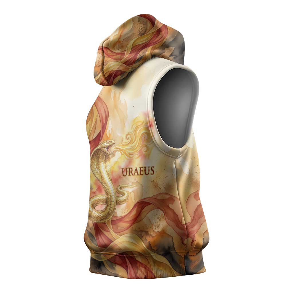 Menhit Sleeveless Hoodie Lioness Warrior Goddess Uraeus Serpent Fire and Feathers Ancient Egyptian