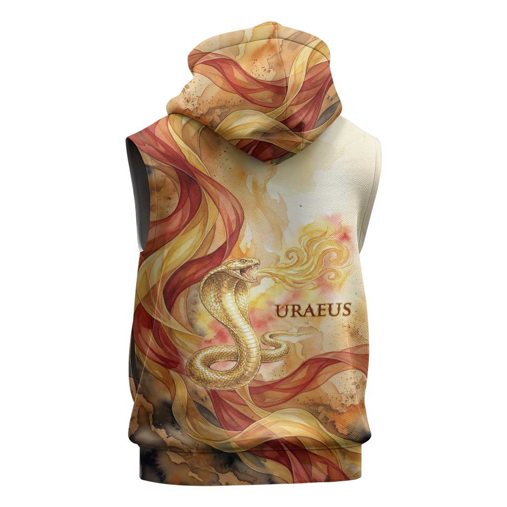 Menhit Sleeveless Zip Hoodie Lioness Warrior Goddess Uraeus Serpent Fire and Feathers Ancient Egyptian
