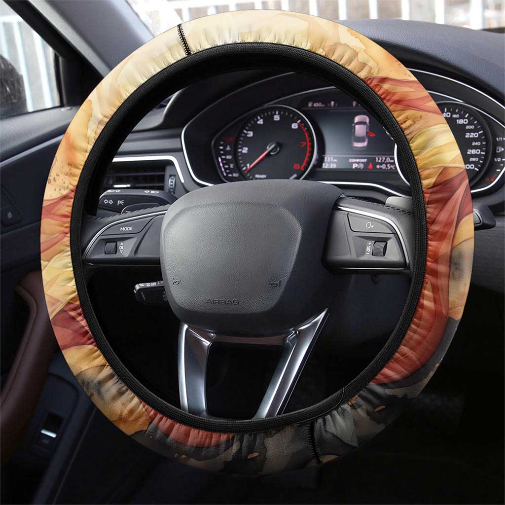 Menhit Steering Wheel Cover Lioness Warrior Goddess Uraeus Serpent Fire and Feathers Ancient Egyptian