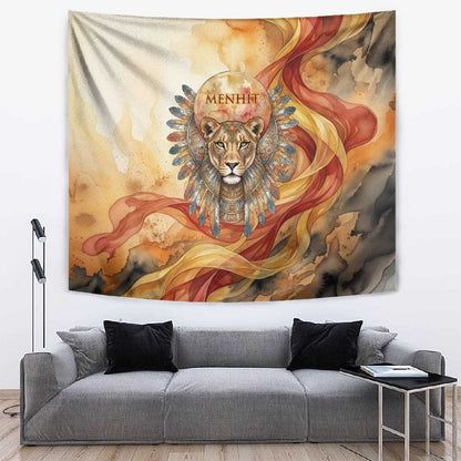 Menhit Tapestry Lioness Warrior Goddess Uraeus Serpent Fire and Feathers Ancient Egyptian