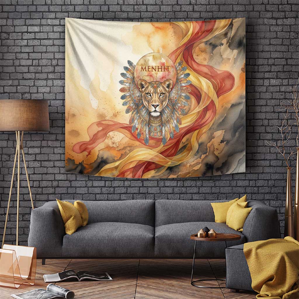 Menhit Tapestry Lioness Warrior Goddess Uraeus Serpent Fire and Feathers Ancient Egyptian