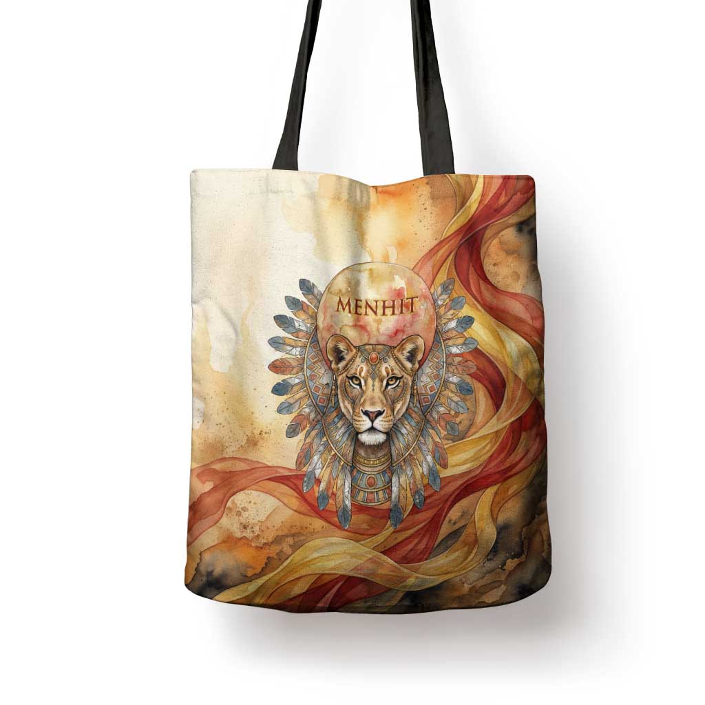 Menhit Tote Bag Lioness Warrior Goddess Uraeus Serpent Fire and Feathers Ancient Egyptian