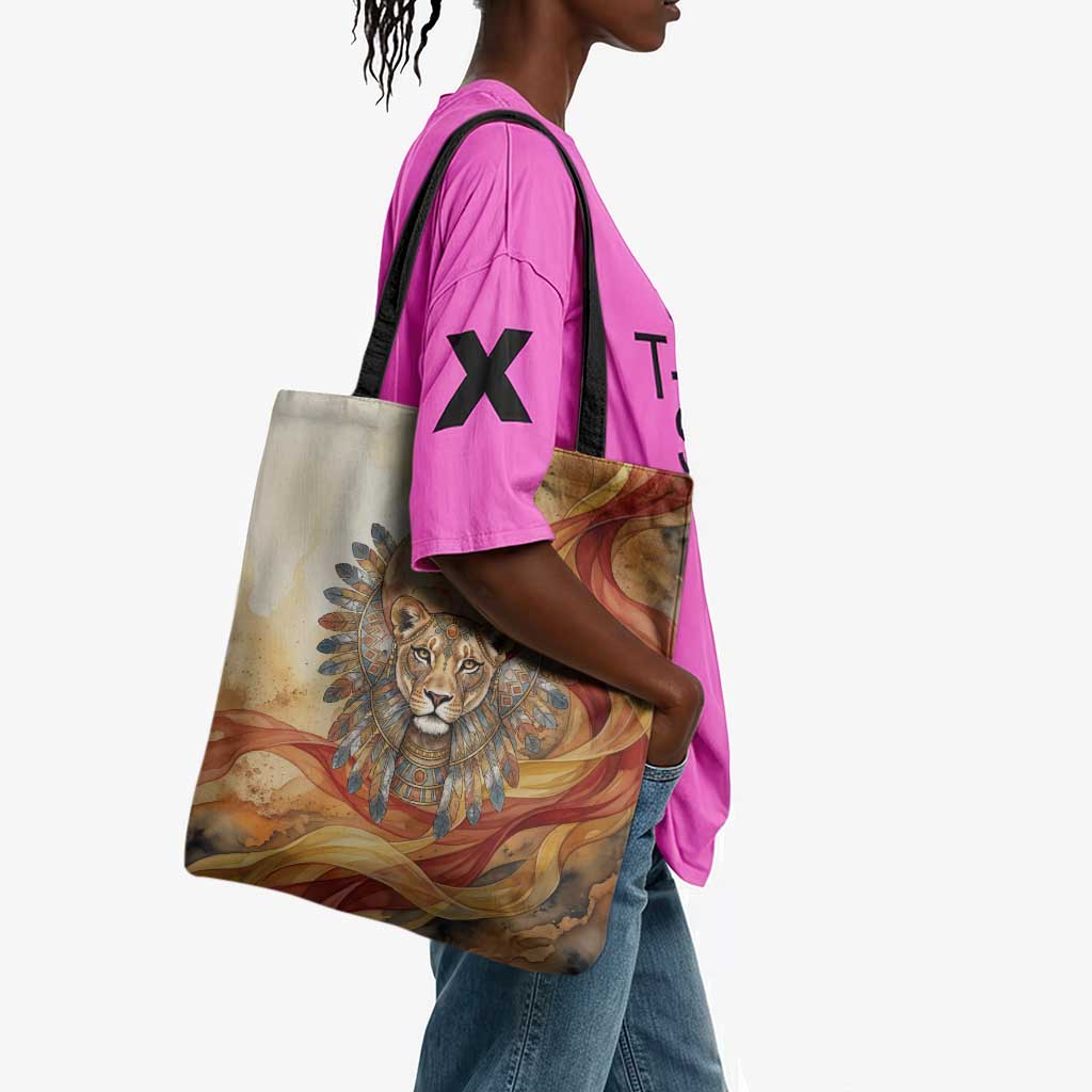 Menhit Tote Bag Lioness Warrior Goddess Uraeus Serpent Fire and Feathers Ancient Egyptian