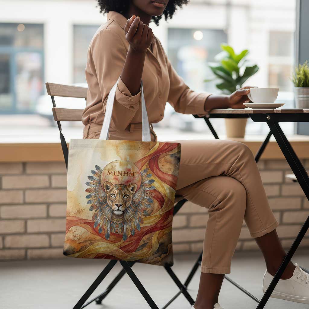 Menhit Tote Bag Lioness Warrior Goddess Uraeus Serpent Fire and Feathers Ancient Egyptian