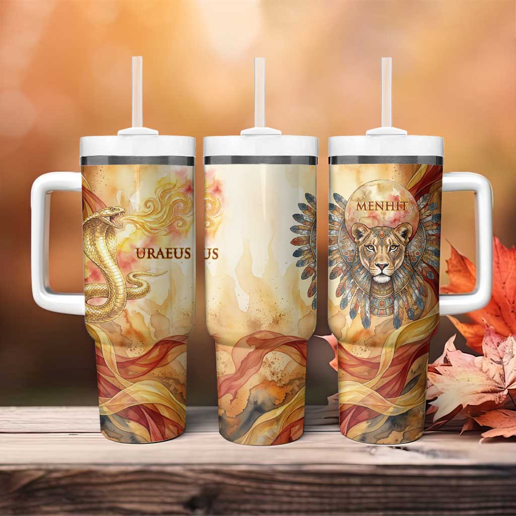 Menhit Tumbler With Handle Lioness Warrior Goddess Uraeus Serpent Fire and Feathers Ancient Egyptian
