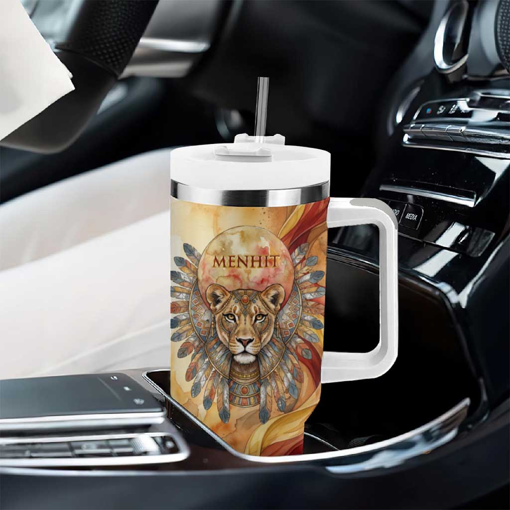 Menhit Tumbler With Handle Lioness Warrior Goddess Uraeus Serpent Fire and Feathers Ancient Egyptian