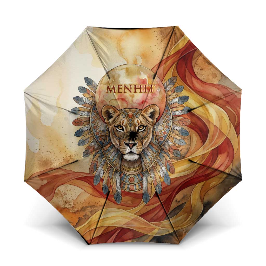 Menhit Umbrella Lioness Warrior Goddess Uraeus Serpent Fire and Feathers Ancient Egyptian