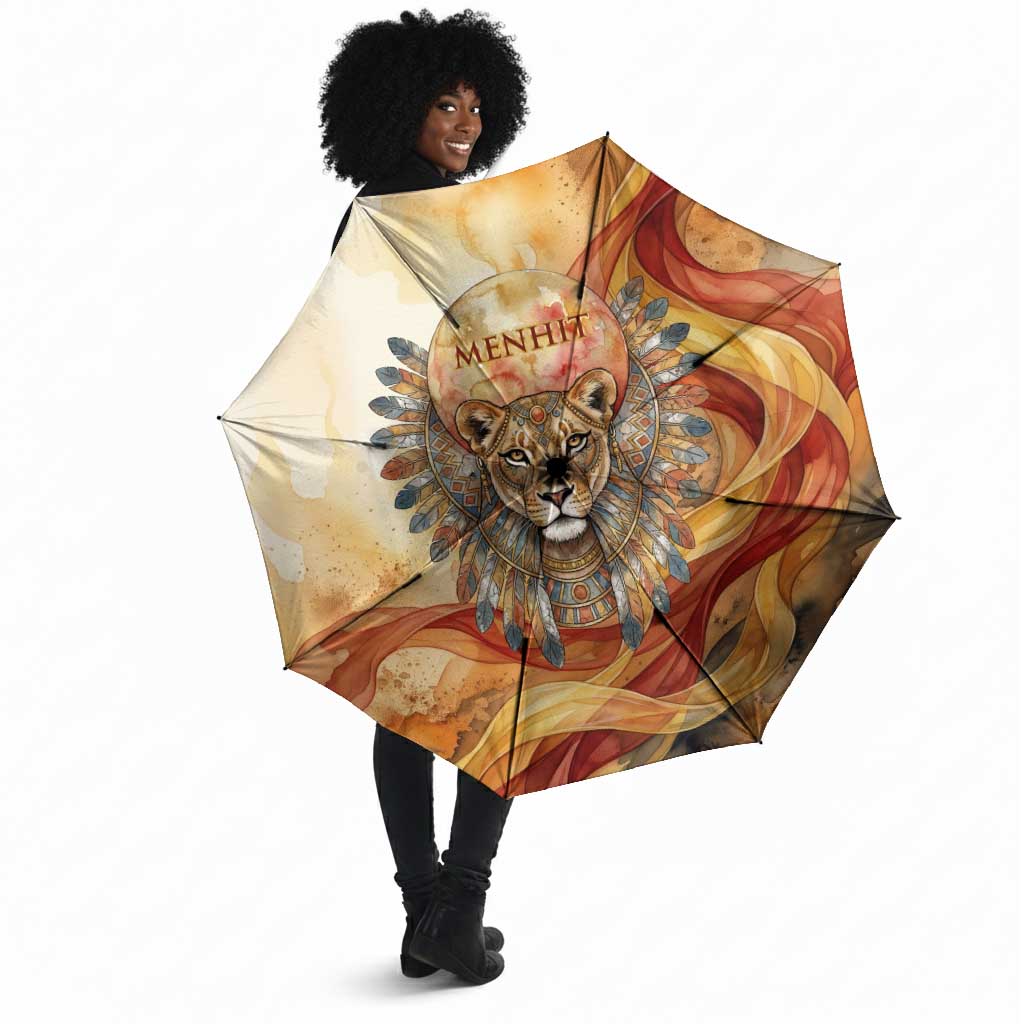 Menhit Umbrella Lioness Warrior Goddess Uraeus Serpent Fire and Feathers Ancient Egyptian