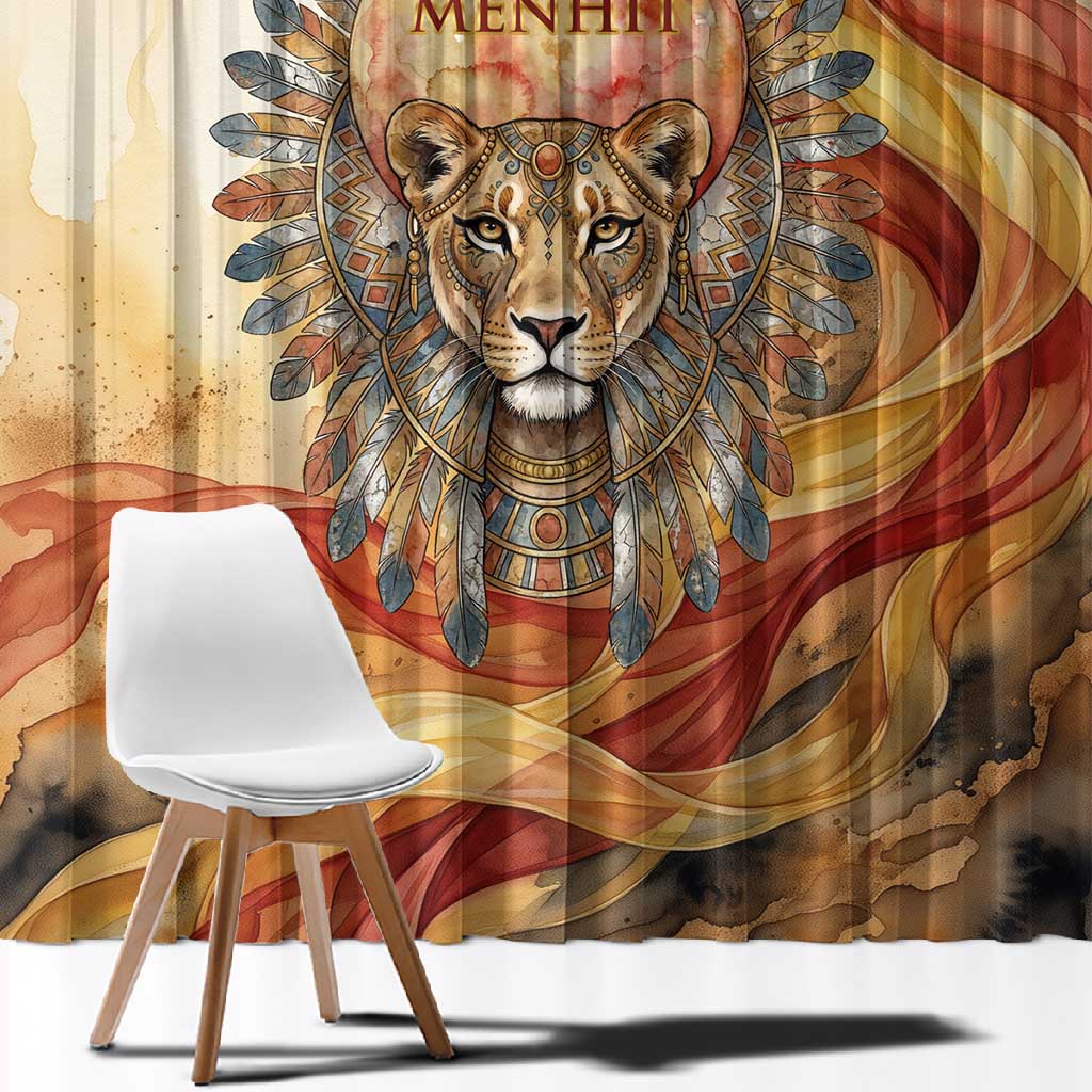 Menhit Window Curtain Lioness Warrior Goddess Uraeus Serpent Fire and Feathers Ancient Egyptian