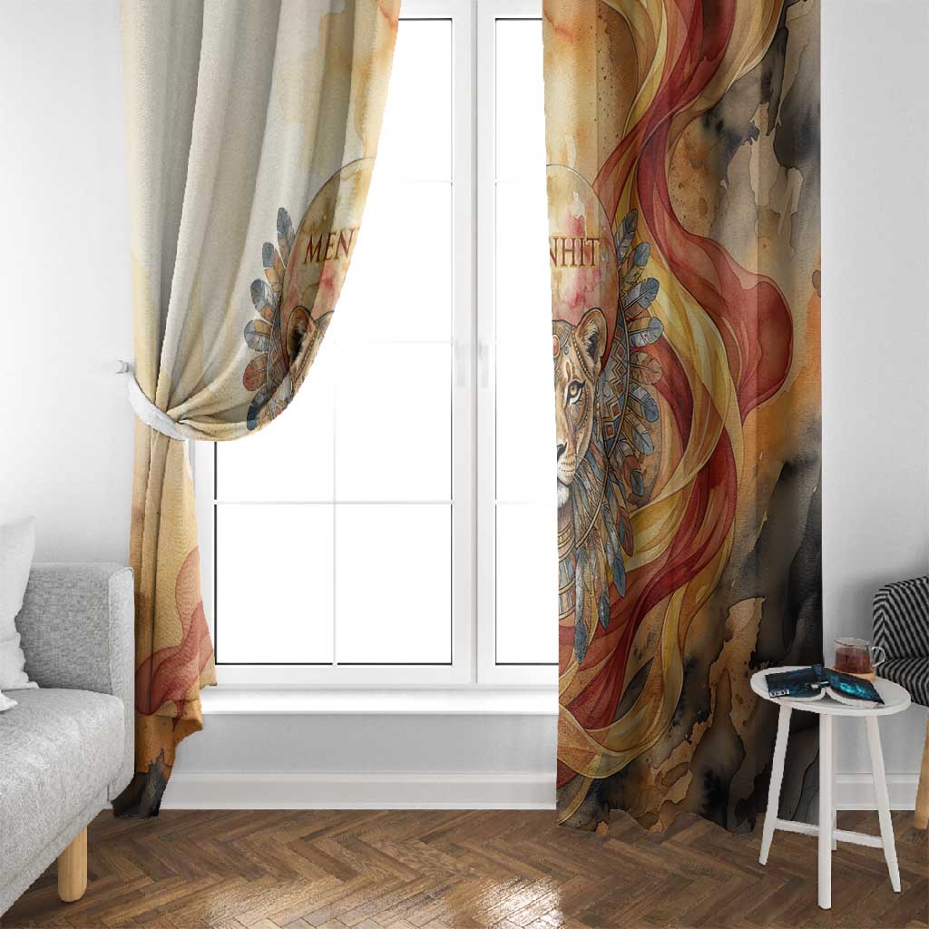 Menhit Window Curtain Lioness Warrior Goddess Uraeus Serpent Fire and Feathers Ancient Egyptian