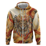 Menhit Zip Hoodie Lioness Warrior Goddess Uraeus Serpent Fire and Feathers Ancient Egyptian