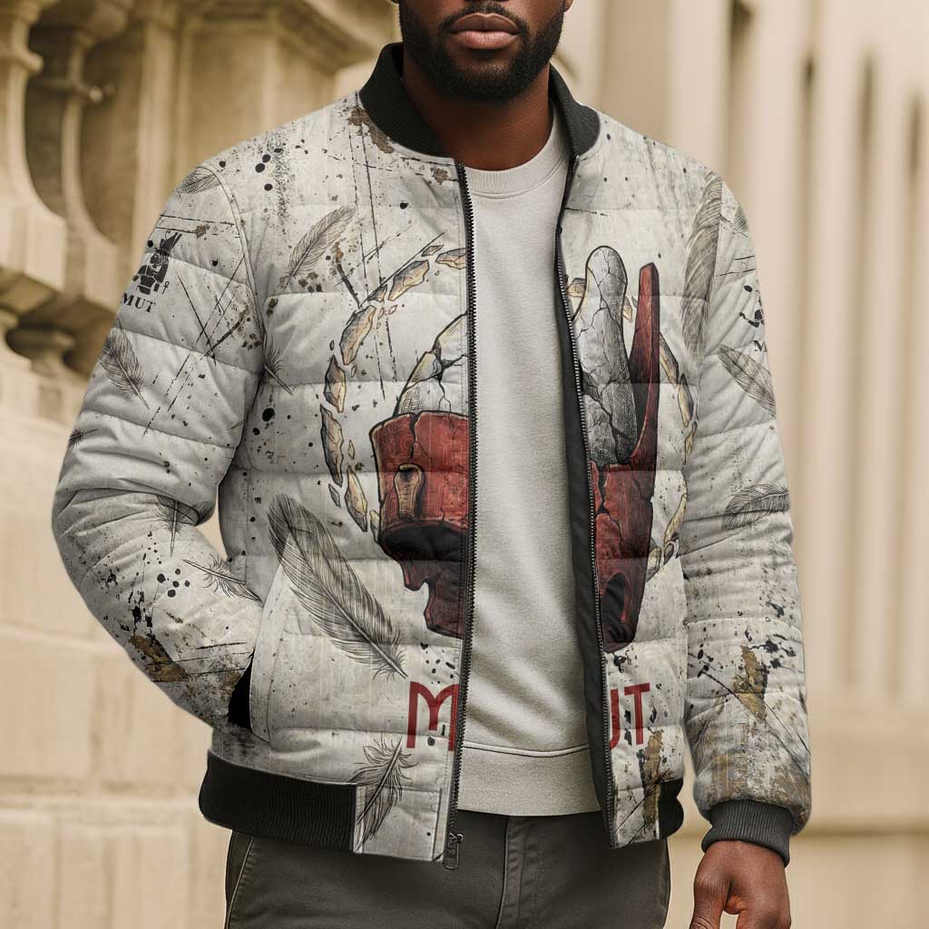 Mut Bomber Puffer Jacket Vulture Queen Egyptian Mother Goddess Wings Feathers