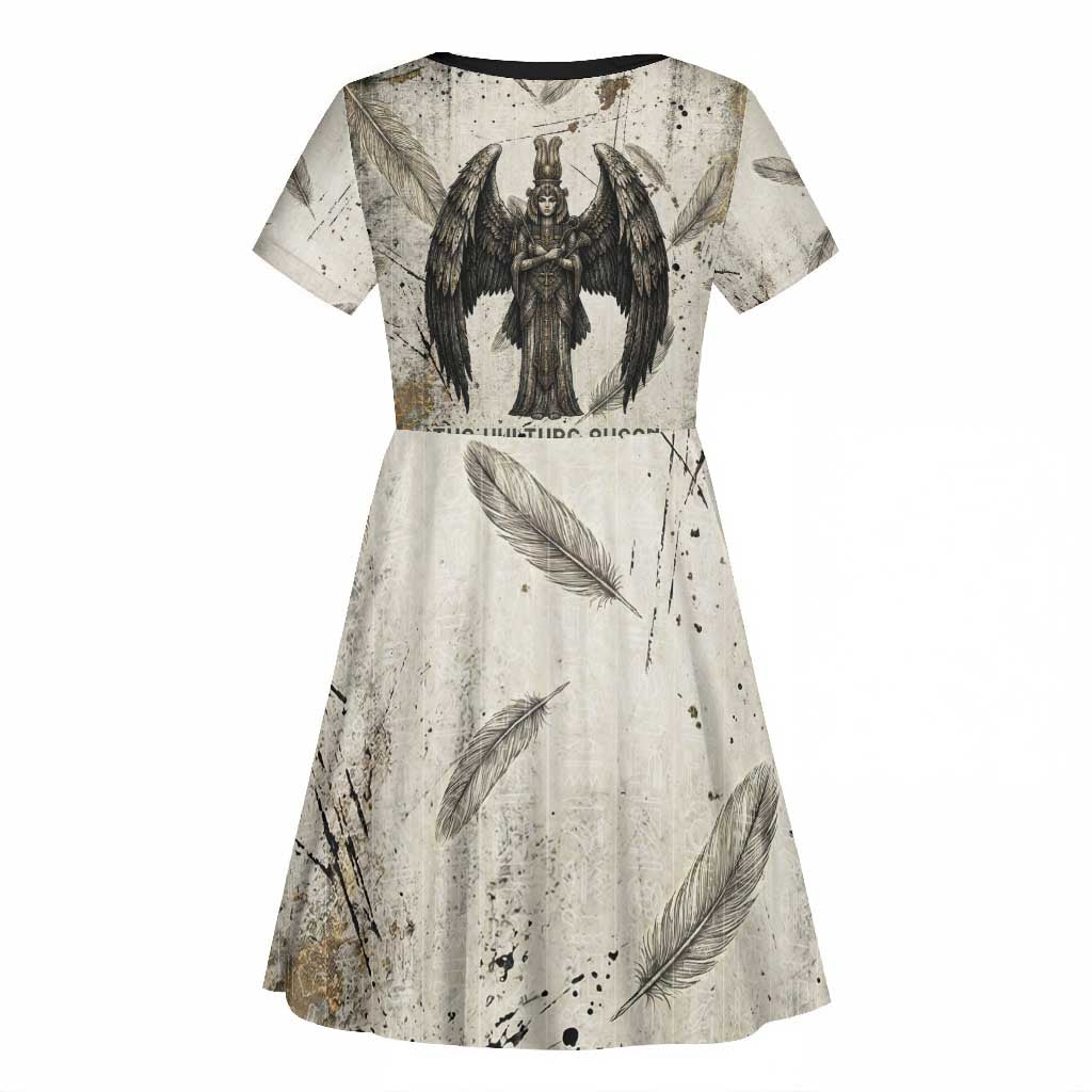 Mut Kid Short Sleeve Dress Vulture Queen Egyptian Mother Goddess Wings Feathers