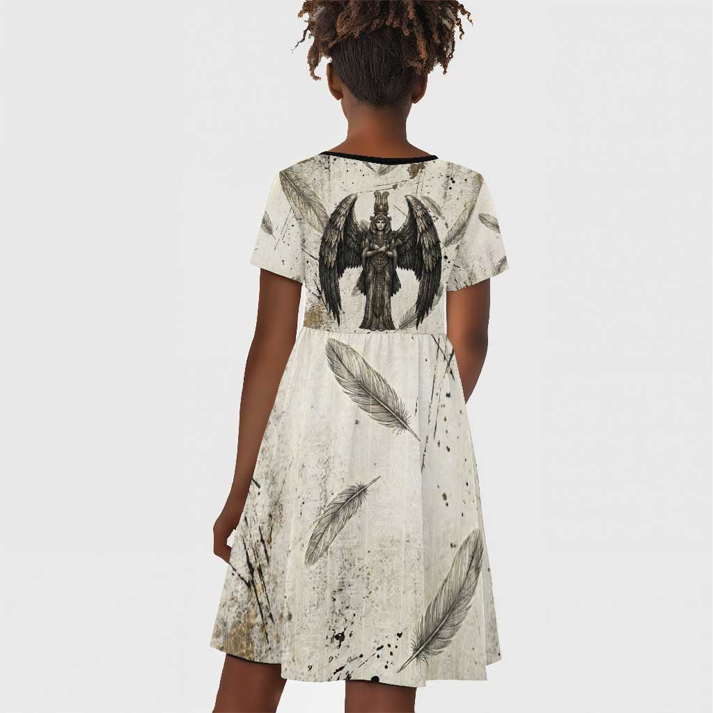Mut Kid Short Sleeve Dress Vulture Queen Egyptian Mother Goddess Wings Feathers