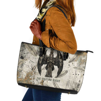Mut Leather Tote Bag Vulture Queen Egyptian Mother Goddess Wings Feathers