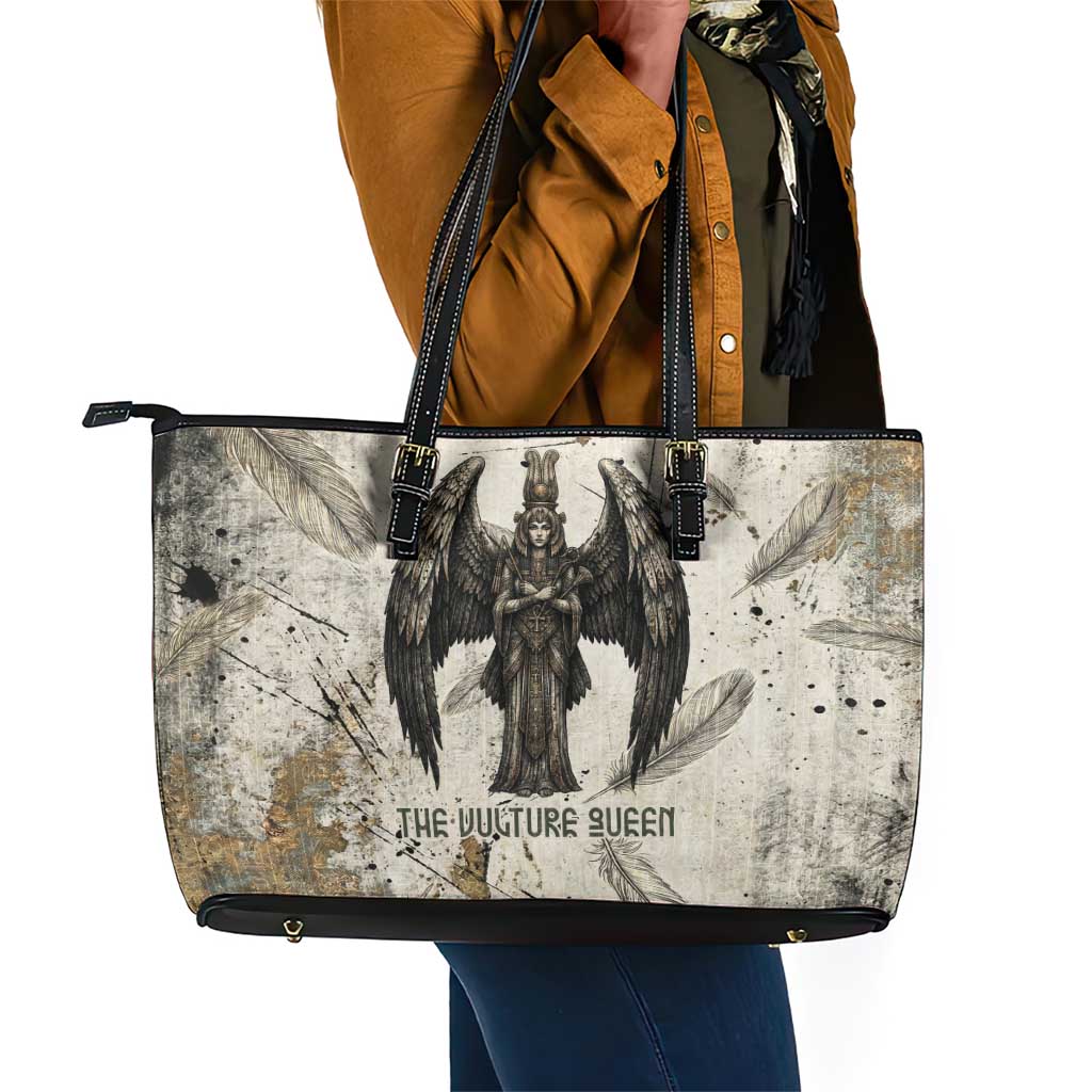 Mut Leather Tote Bag Vulture Queen Egyptian Mother Goddess Wings Feathers