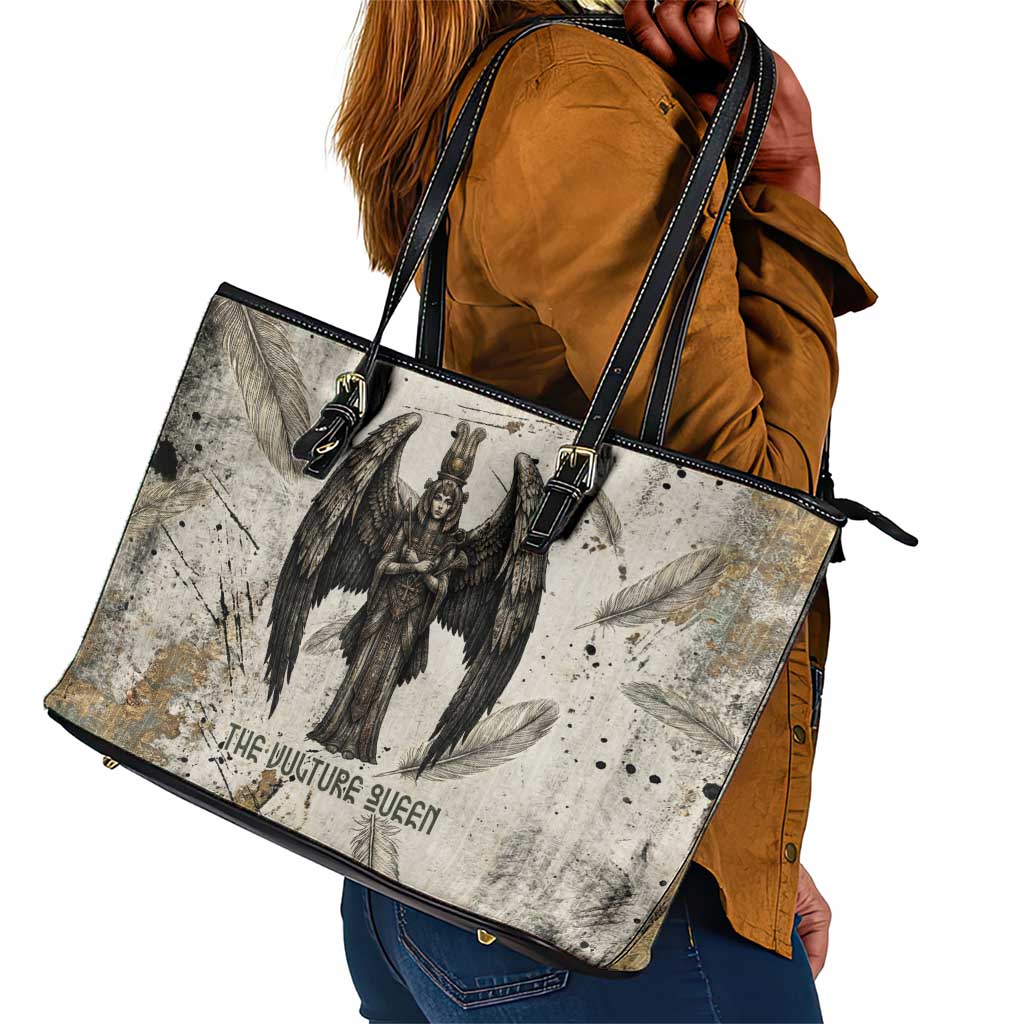 Mut Leather Tote Bag Vulture Queen Egyptian Mother Goddess Wings Feathers