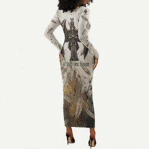 Mut Long Sleeve Bodycon Dress Vulture Queen Egyptian Mother Goddess Wings Feathers