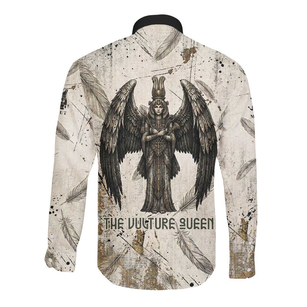 Mut Long Sleeve Button Shirt Vulture Queen Egyptian Mother Goddess Wings Feathers