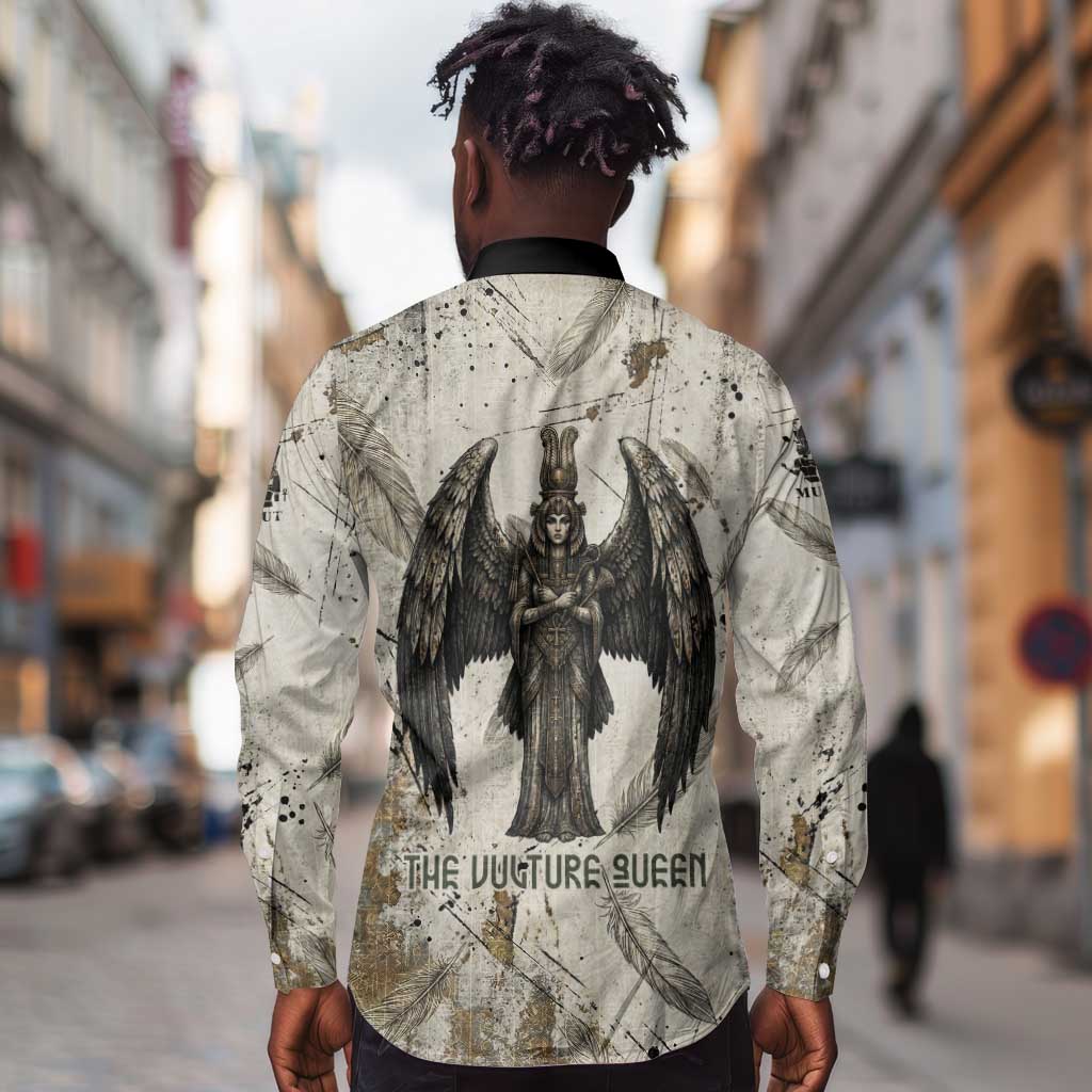 Mut Long Sleeve Button Shirt Vulture Queen Egyptian Mother Goddess Wings Feathers