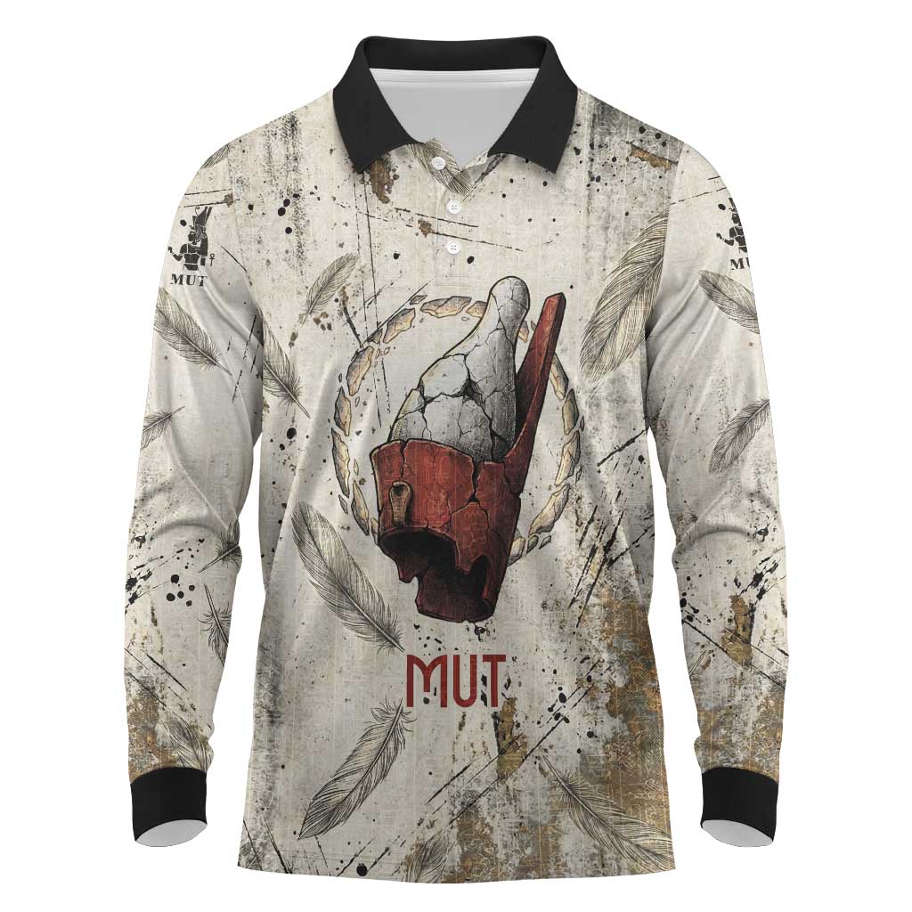 Mut Long Sleeve Polo Shirt Vulture Queen Egyptian Mother Goddess Wings Feathers