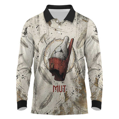 Mut Long Sleeve Polo Shirt Vulture Queen Egyptian Mother Goddess Wings Feathers