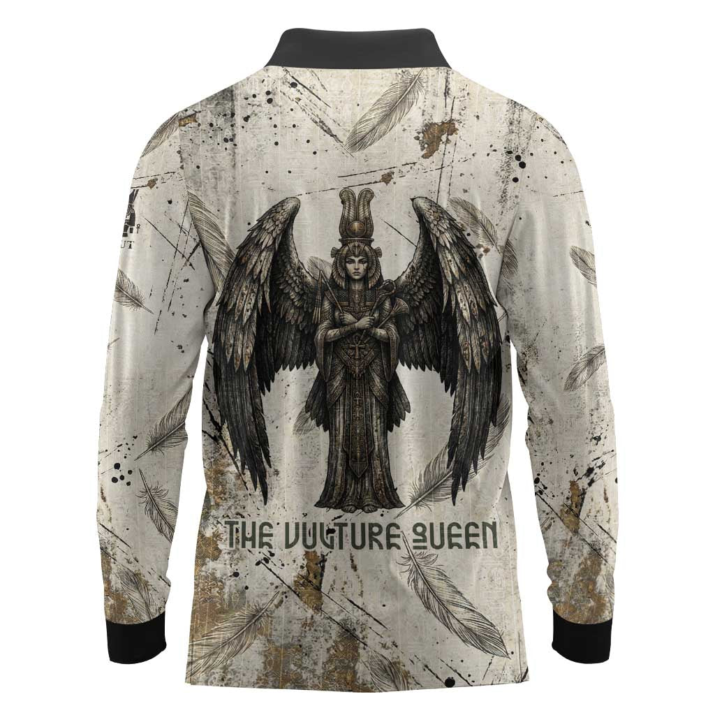 Mut Long Sleeve Polo Shirt Vulture Queen Egyptian Mother Goddess Wings Feathers